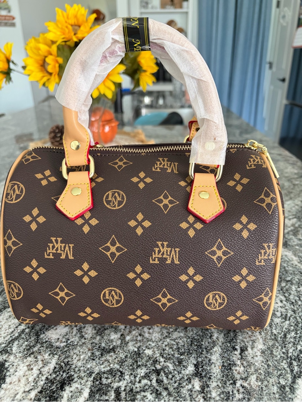 MKF Collection Brown Signature Monogram Satchel Crossbody Bag NEW